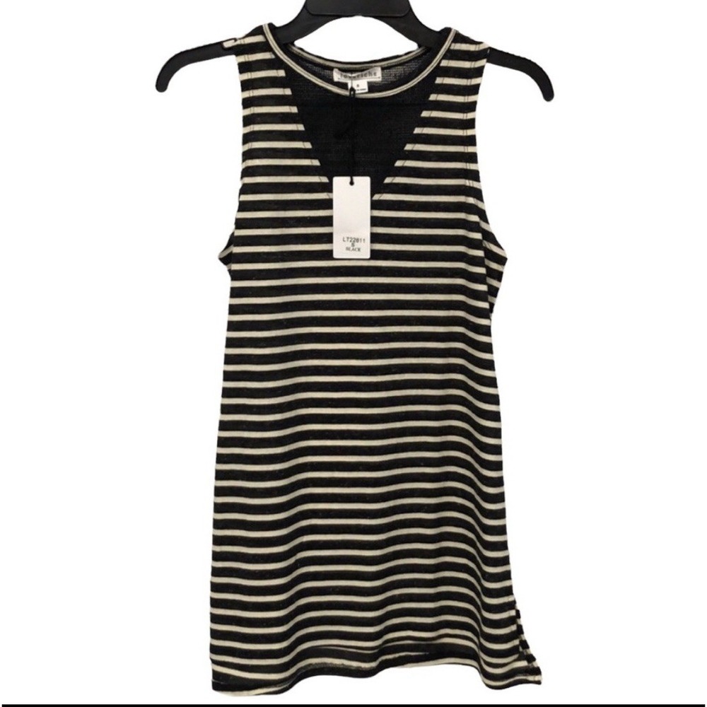 Loveriche Sleeveless Black Ivory Striped W/ Mesh Tank Top Women's Size M Medium